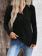 Ribbed V-neck Long Sleeve Knit T-shirt (11)