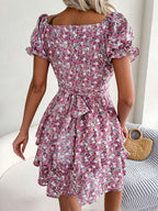Floral Sweetheart Neck Flounce Sleeve Mini Dress (2)