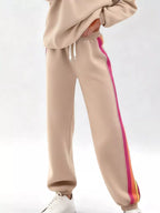 Striped Round Neck Sweatshirt Pants Set (21)