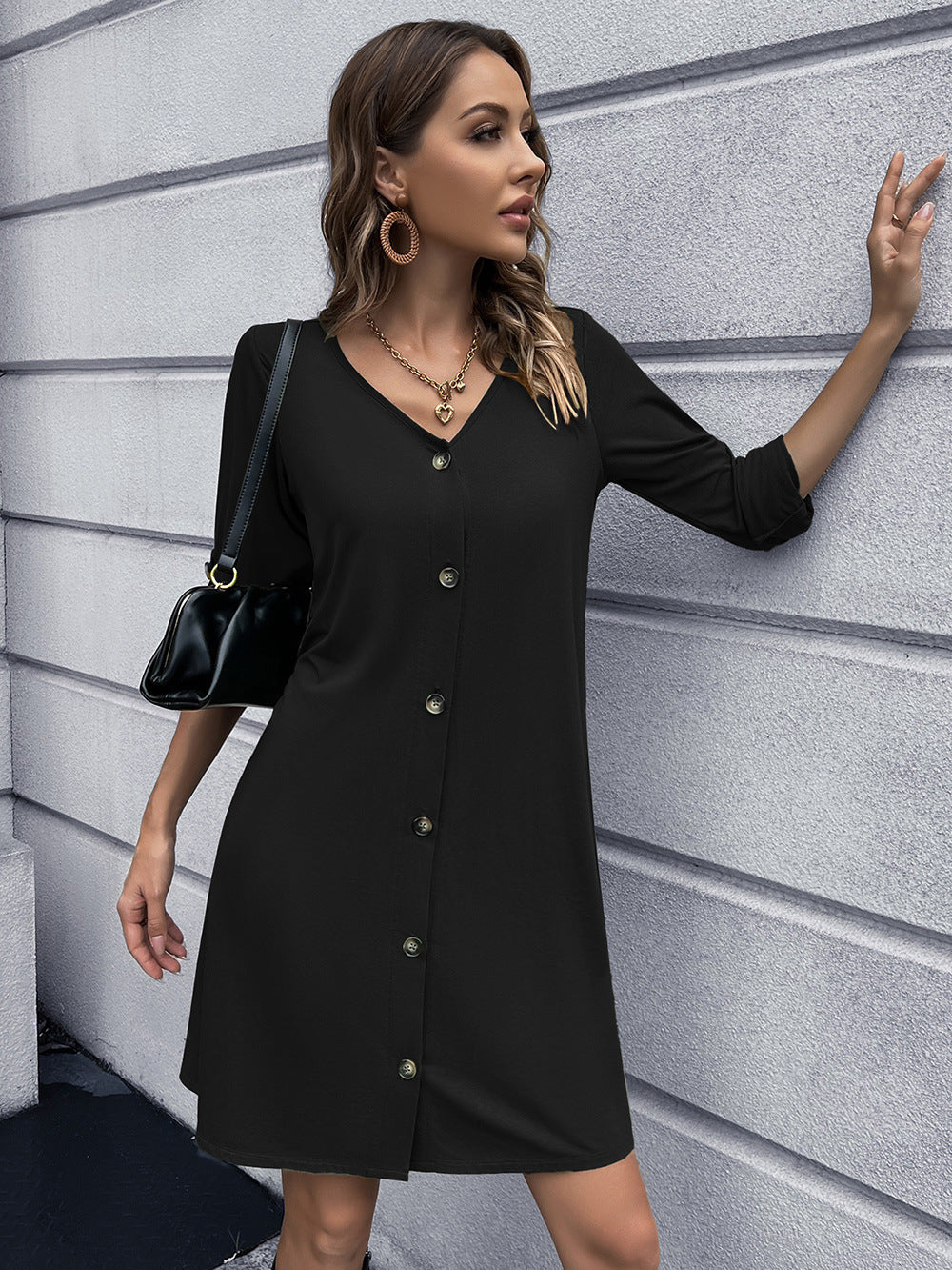 Button Down V-neck Mini Dress (9)