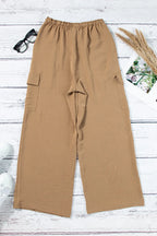 Drawstring Frilled Waist Wide Leg Utility Trousers (6)