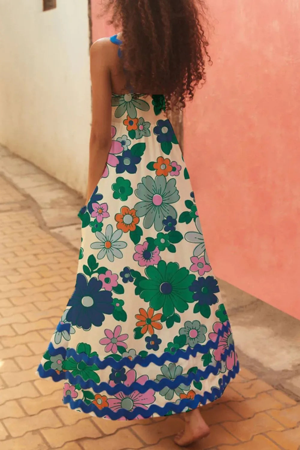 Printed Square Neck Wide Strap Dress (2)