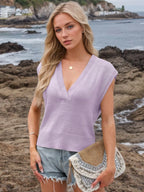 Ribbed Hem V-neck Sweater Vest (20)