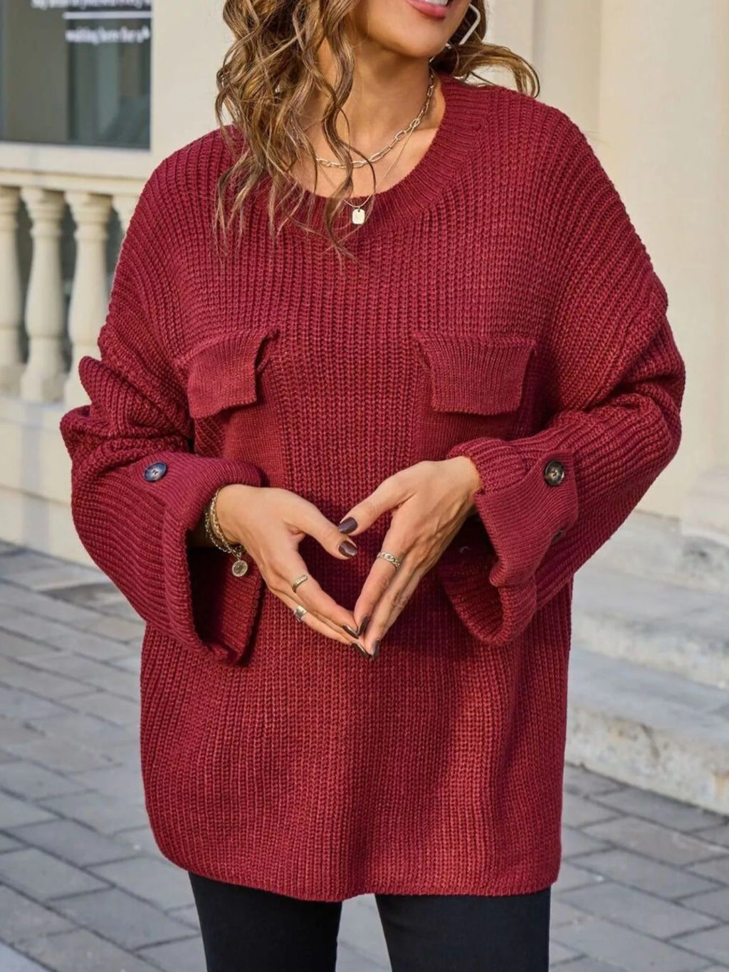 Pocket Detail Round Neck Sweater (20)
