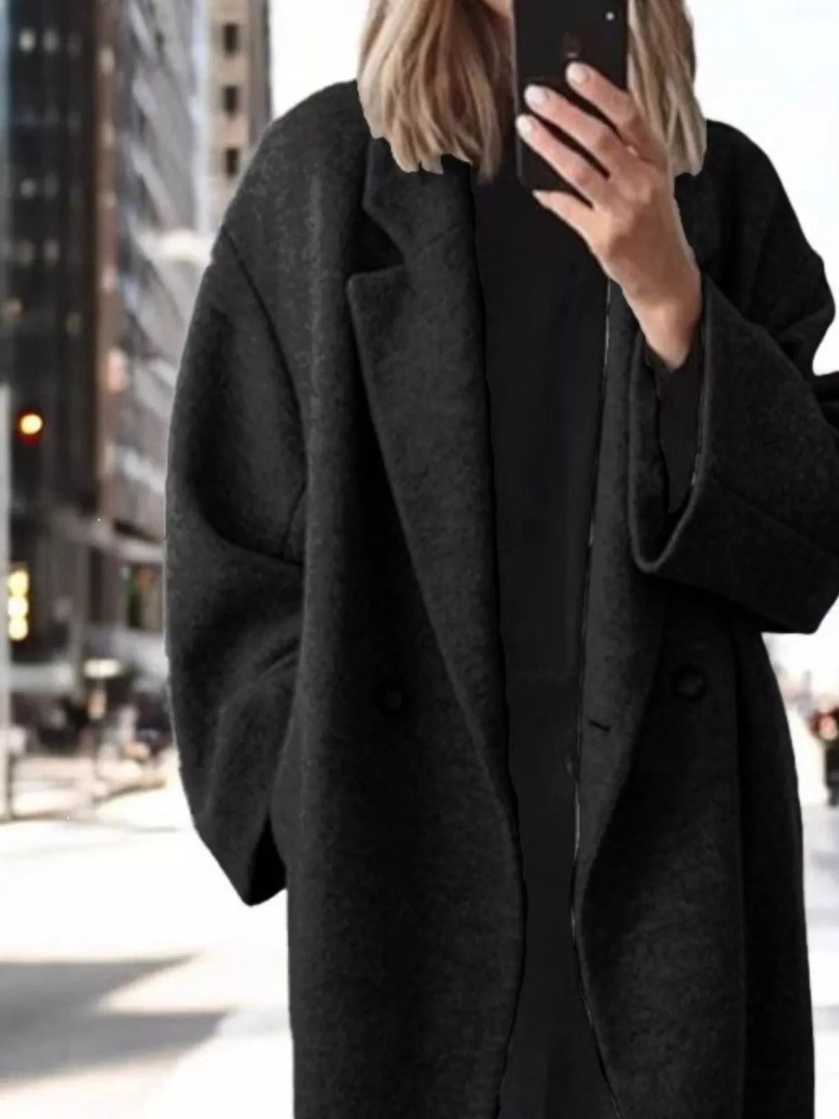 Full Size Lapel Collar Wool Blend Longline Coat Plus (2)