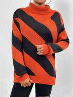 Striped Turtleneck Dropped Shoulder Sweater (3)