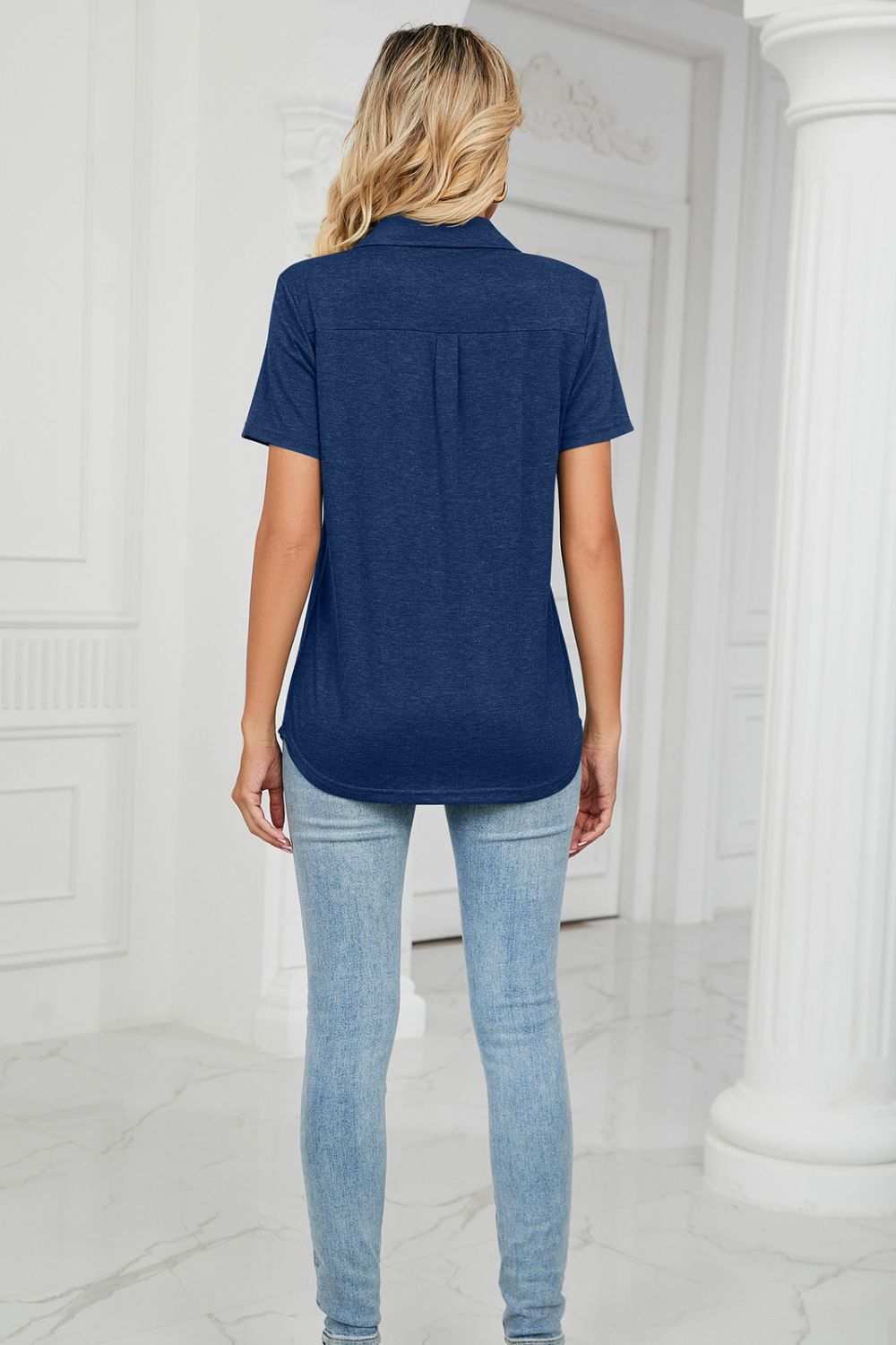 Curved Hem Johnny Collar Polo Shirt (9)