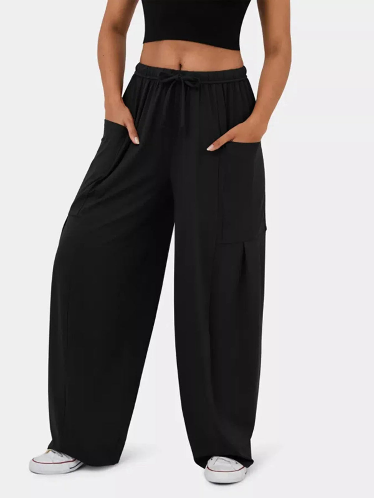 High-waisted Drawstring Wide-leg Pants (10)