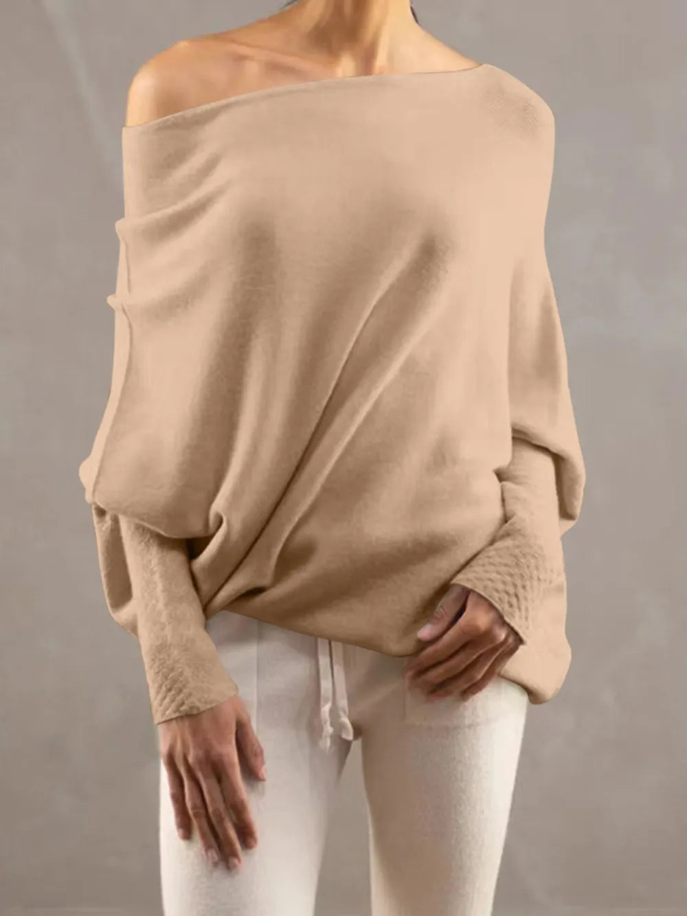 Full Size Boat Neck Batwing Sleeve Knit Top (7)