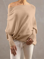 Full Size Boat Neck Batwing Sleeve Knit Top (7)