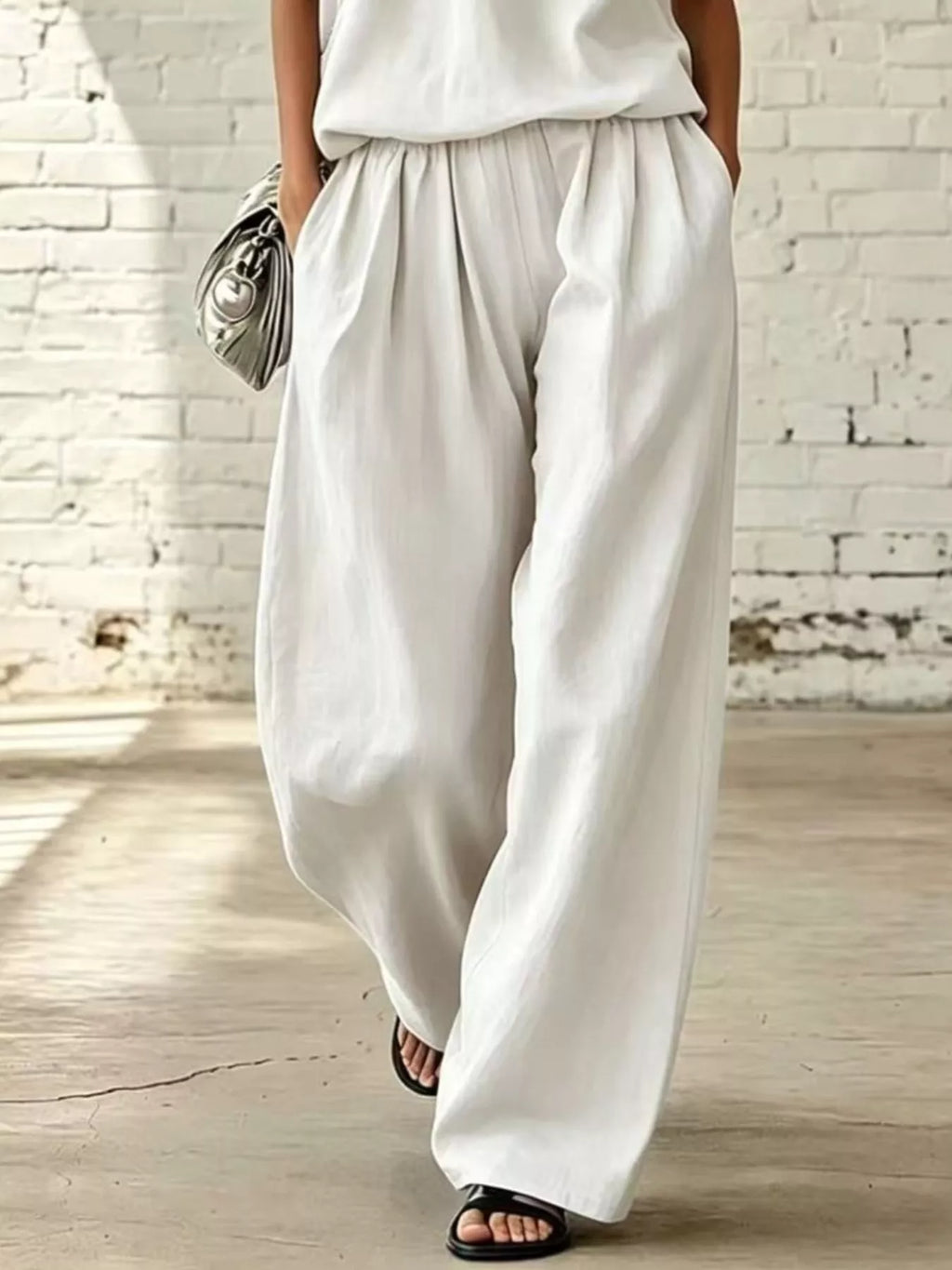 Full Size Sleeveless Top Wide-leg Pants Set Plus (2)