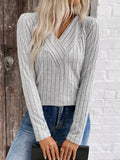 Ribbed V-neck Long Sleeve T-shirt