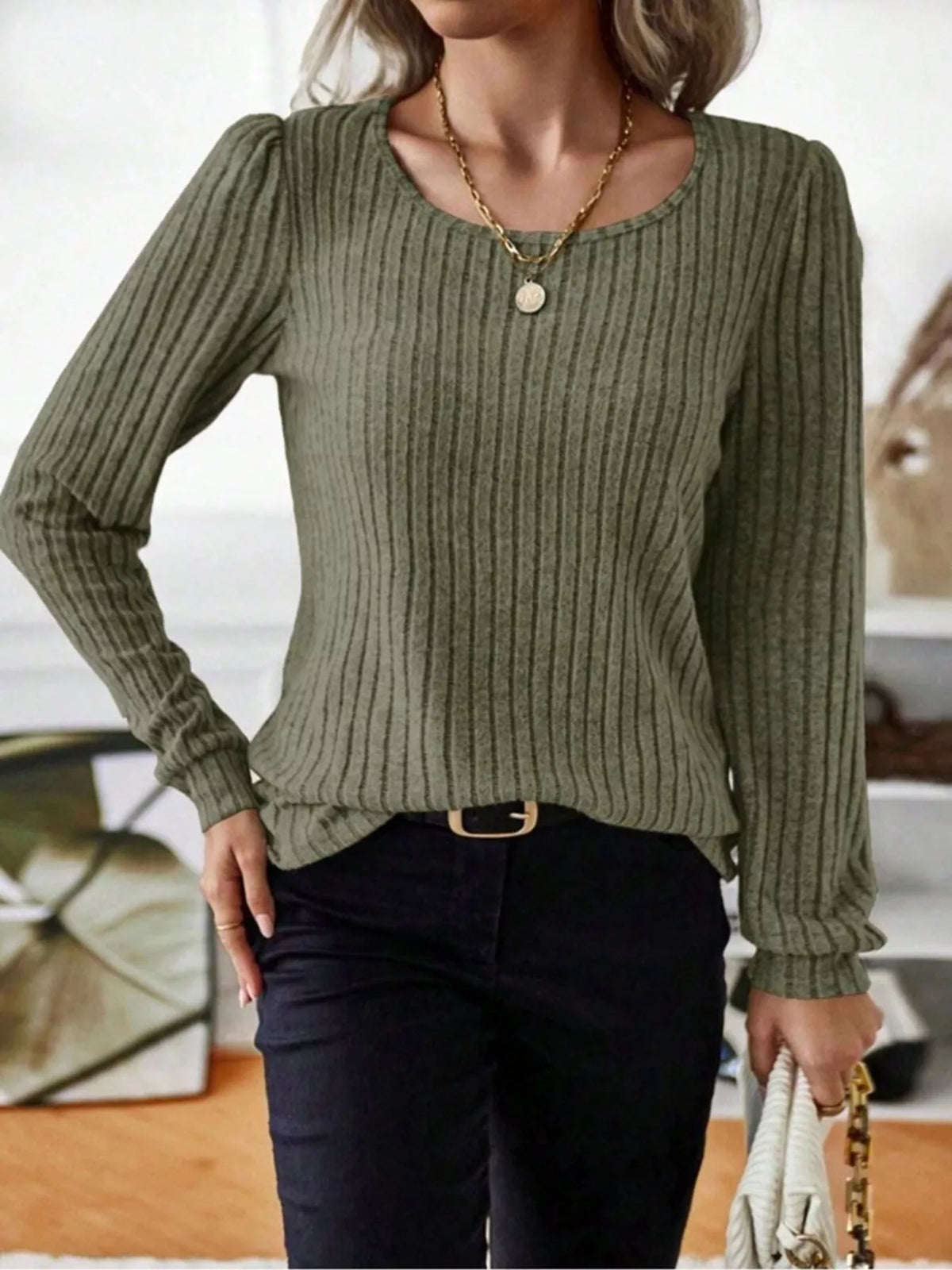 Ribbed Knit Long Sleeve T-shirt (24)