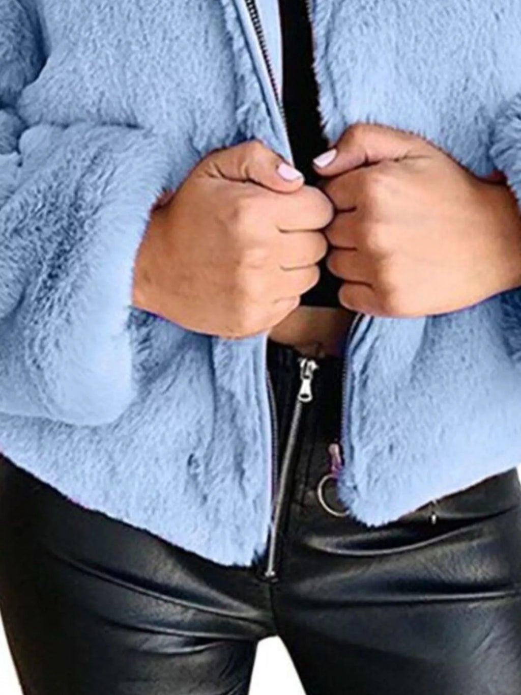Full Size Faux Fur Cropped Zip-up Jacket Plus (12)