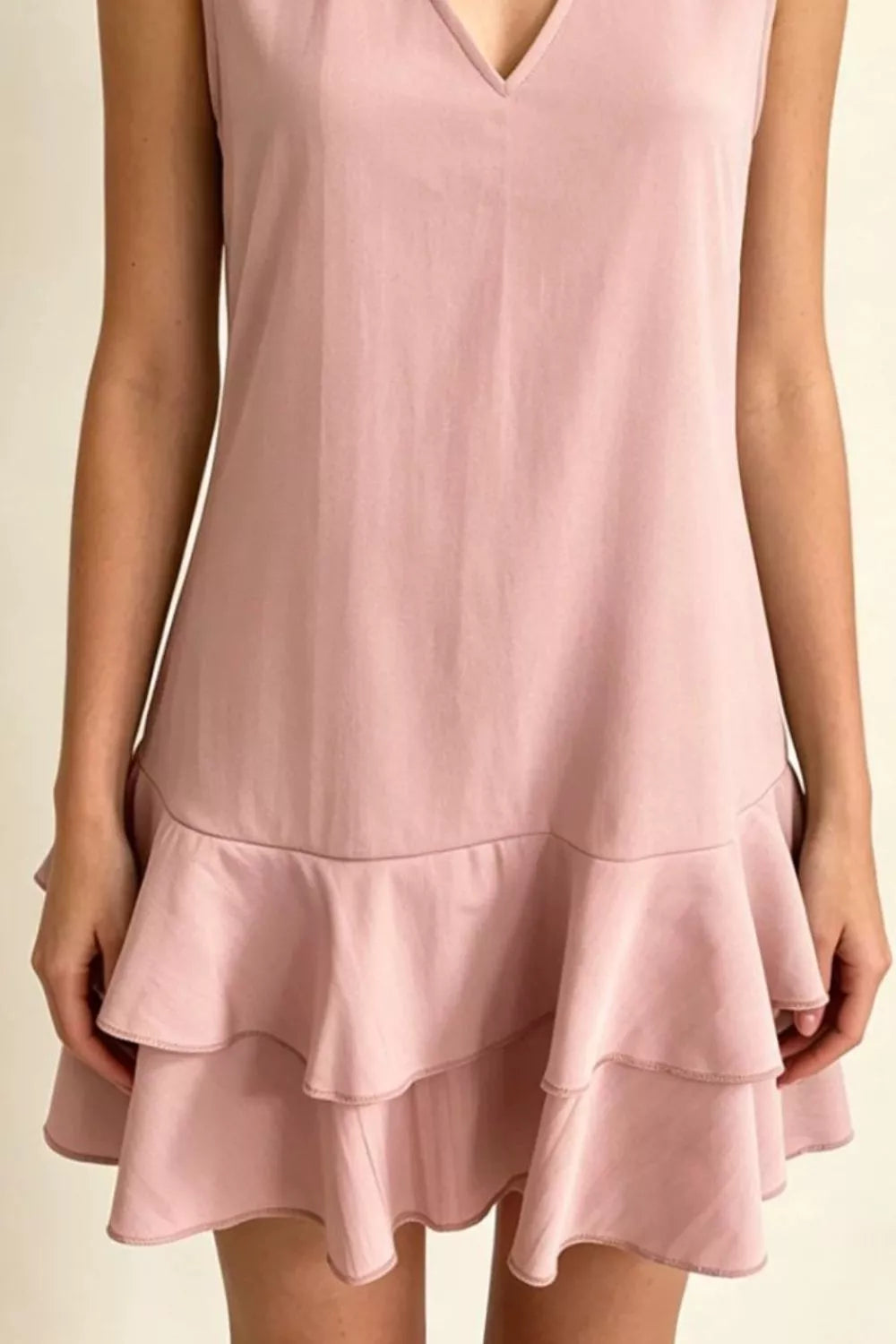 Full Size Sleeveless V-neck Ruffle Hem Mini Dress Plus (9)