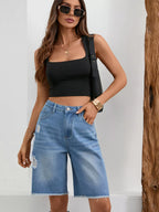 Ripped Frayed Hem Denim Shorts (7)