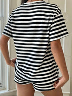 Striped Round Neck Top Shorts Set (10)