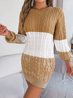 Block Cable Knit Sweater Dress Textured Pattern (12)