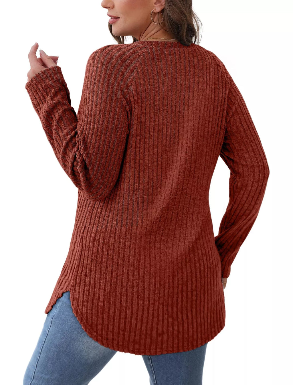 Casual Ribbed Knit Long Sleeve T-shirt (6)