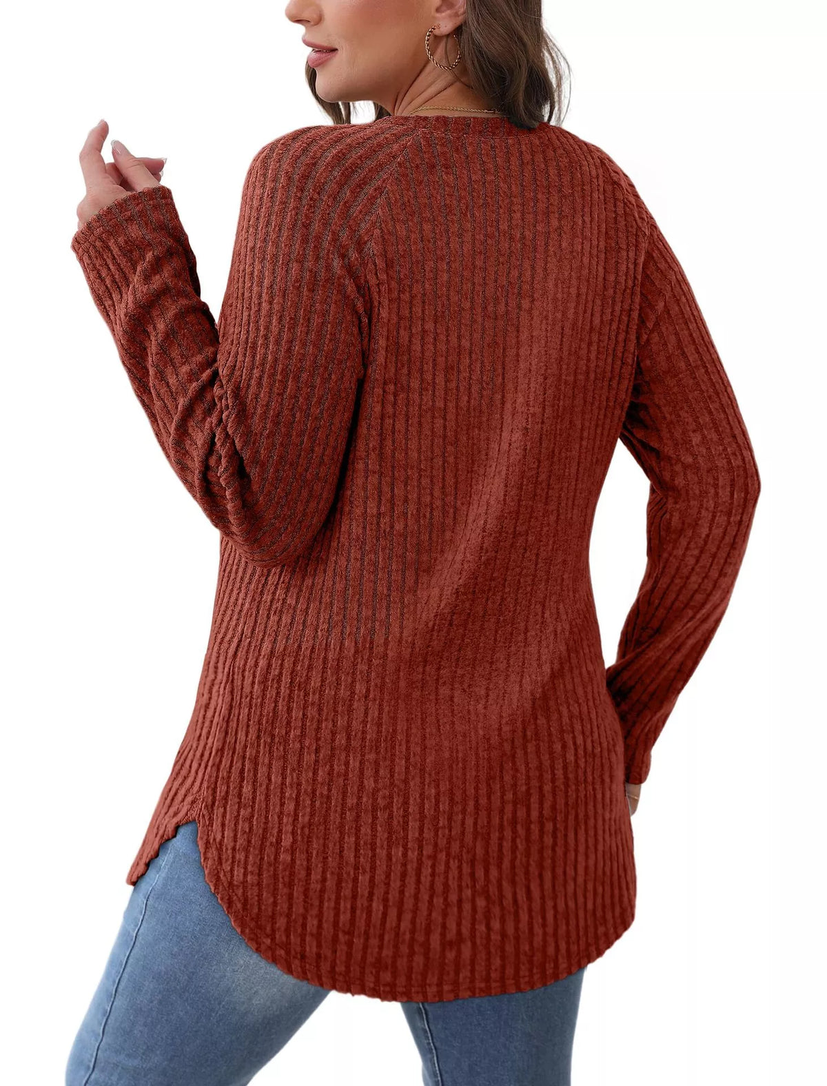 Casual Ribbed Knit Long Sleeve T-shirt (6)
