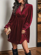 Ruched Surplice Long Sleeve Mini Dress (2)
