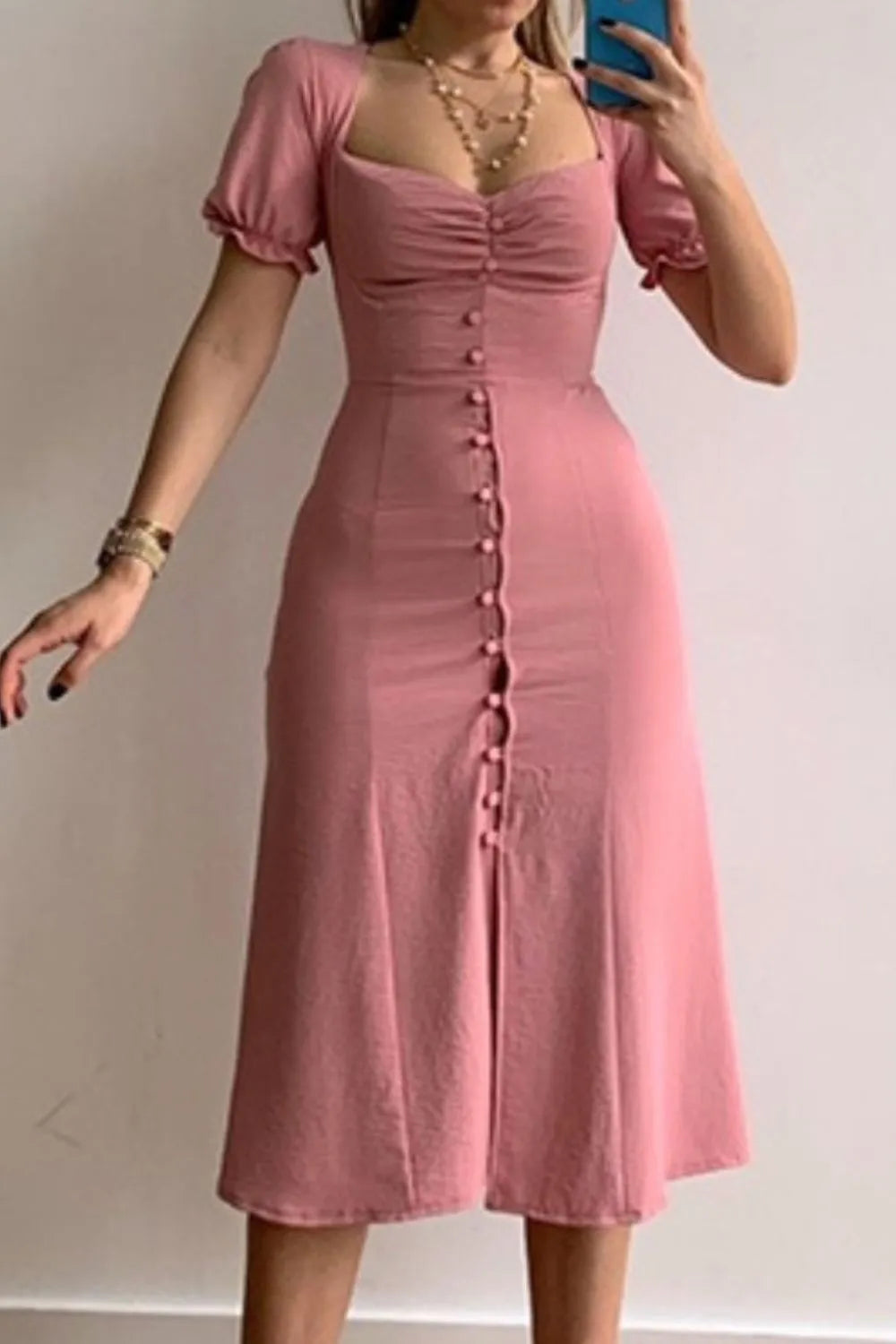 Sweetheart Neck Short Sleeve Dress (3)