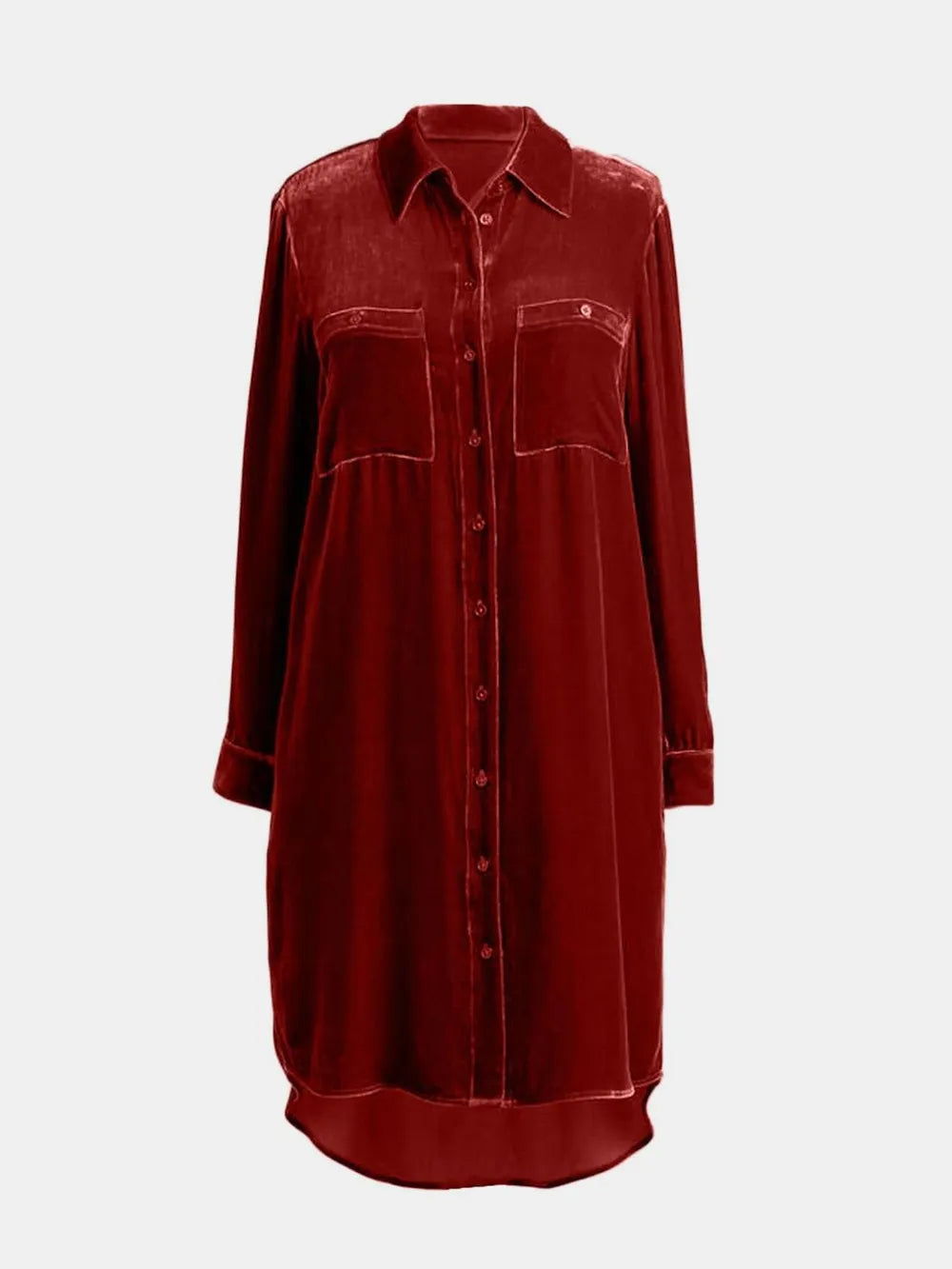 High-low Button Up Long Sleeve Knee Length Dress (11)