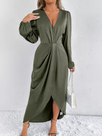 Satin Balloon Sleeve Midi Dress