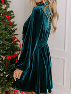Velvet Mock Neck Balloon Sleeve Dress (3)