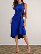 Ruched Round Neck Sleeveless Dress (5)