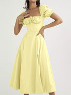 Puff Sleeve Tie Front Slit Midi Dress (2)