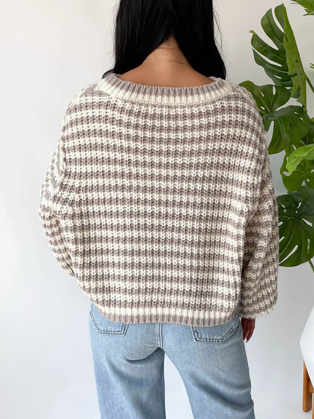 Oversized Striped Drop Shoulder Sweater (14)