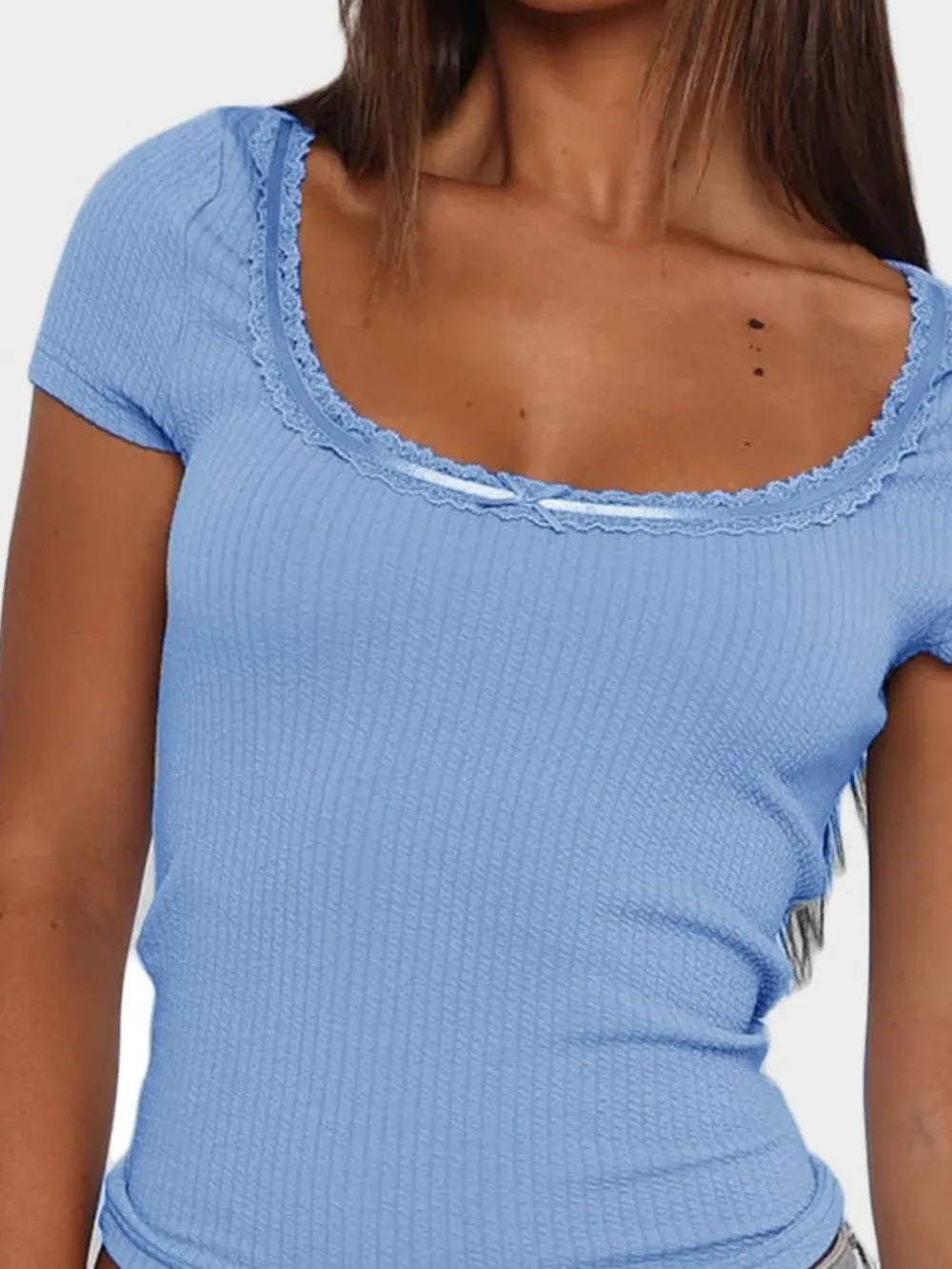 Lace Detail Scoop Neck Short Sleeve T-shirt (9)