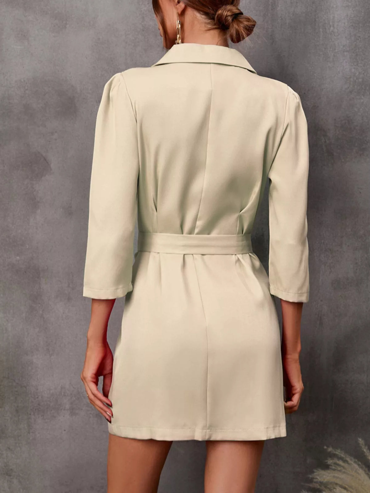 Double-breasted Blazer Dress Embellished Belt (14)