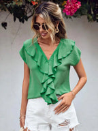 Ruffled V-neck Short Sleeve Blouse (4)