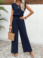 Lace Trim Round Neck Top Pants Set (30)