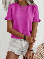 Textured Ruffle Sleeve Round Neck T-shirt (2)
