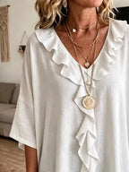 Full Size Ruffle V-neck 3/4 Sleeve Blouse Plus (2)