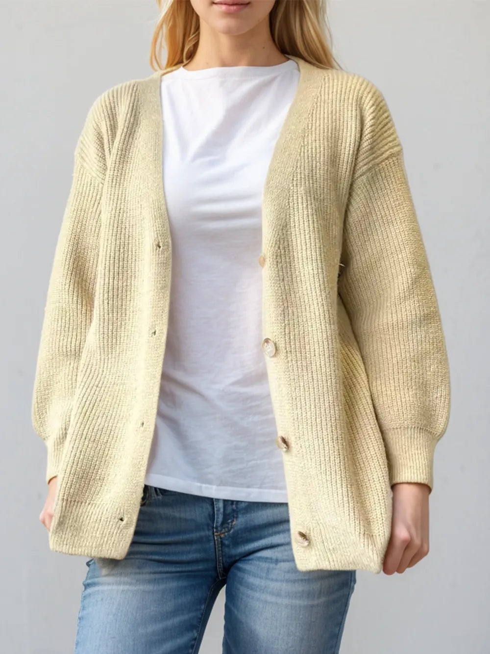 Button Down V-neck Long Sleeve Cardigan (2)