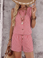 Gingham Sleeveless Top Shorts Set (17)