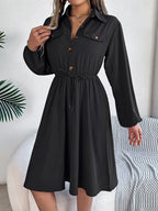 Collared Neck Long Sleeve Dress Pockets (15)