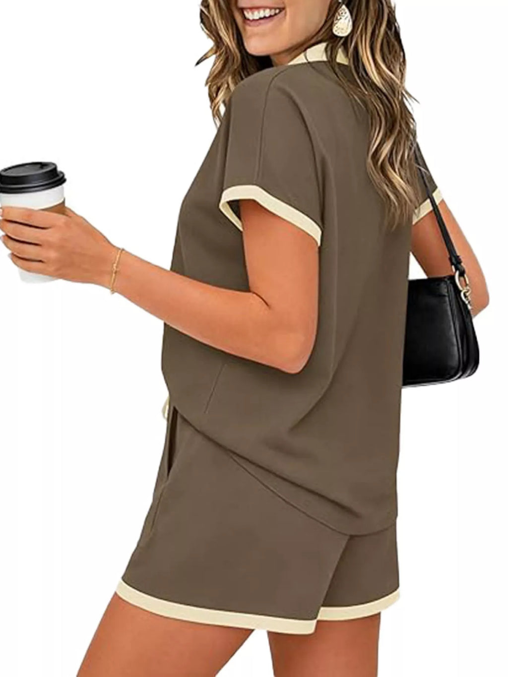 Polo Collar Short Sleeve Top Shorts Set (22)