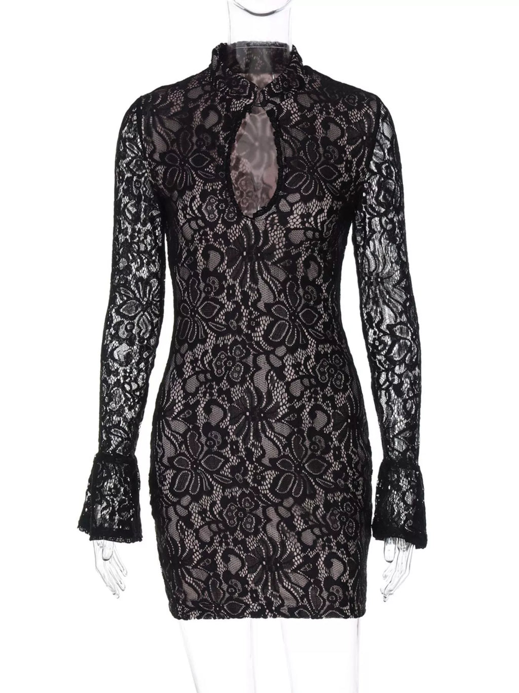 Lace Cutout Long Sleeve Mini Dress (5)