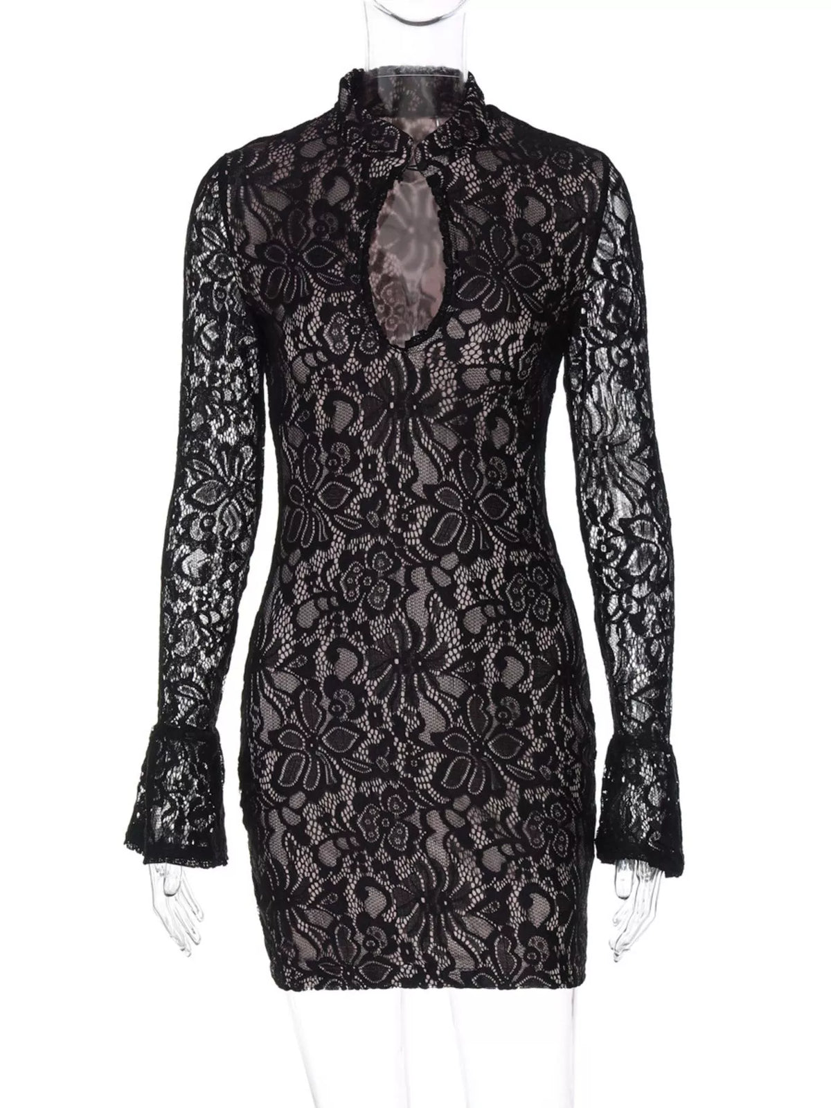 Lace Cutout Long Sleeve Mini Dress (5)