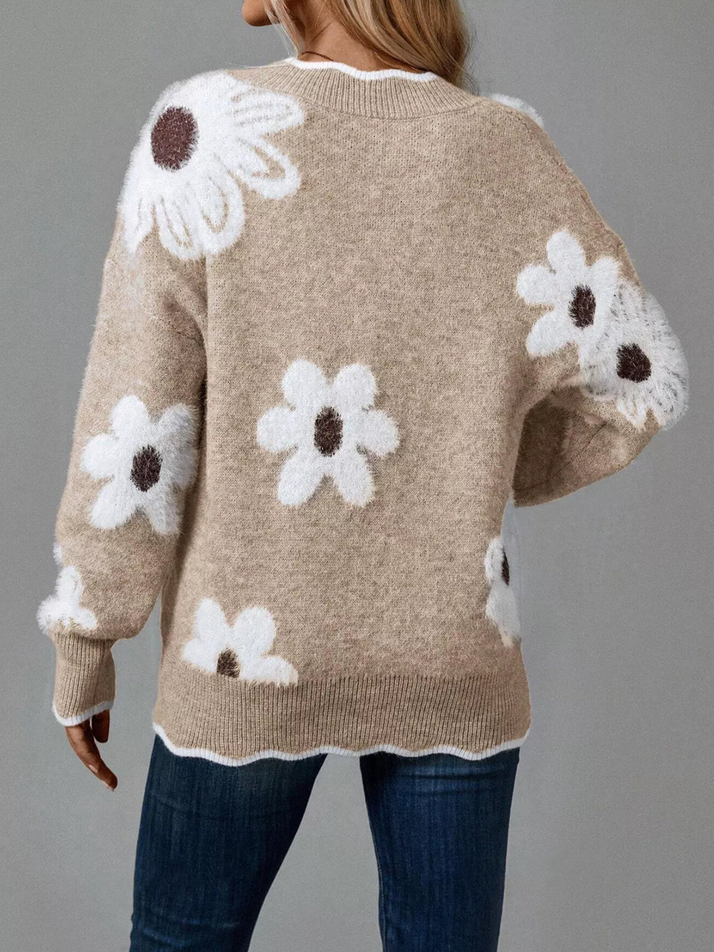 Floral V-neck Long Sleeve Sweater (10)