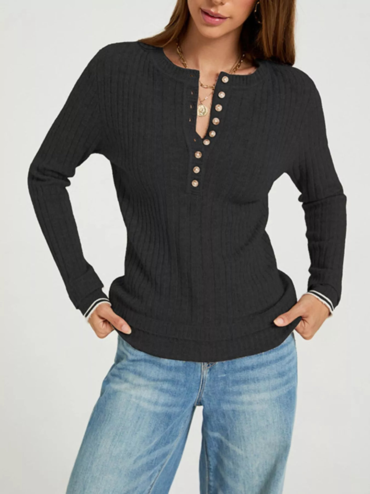 Button Detail Ribbed Knit Top (4)