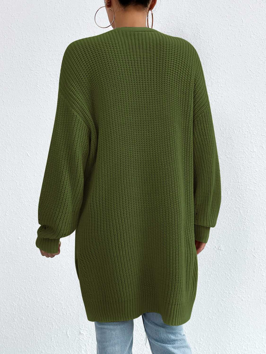 Open Front Dropped Shoulder Slit Cardigan (20)