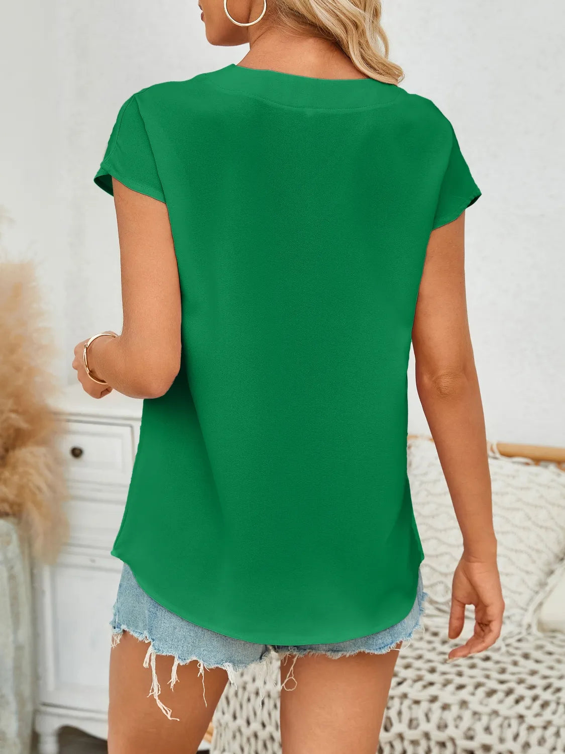 V-neck Cap Sleeve Blouse (14)