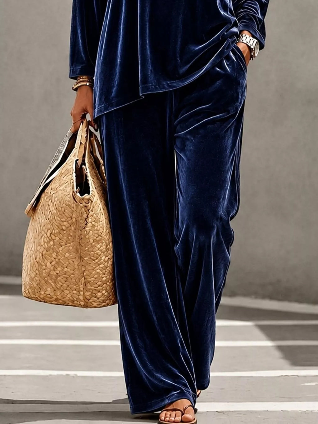 Full Size Velvet Long Sleeve Top Pants Set Plus (12)
