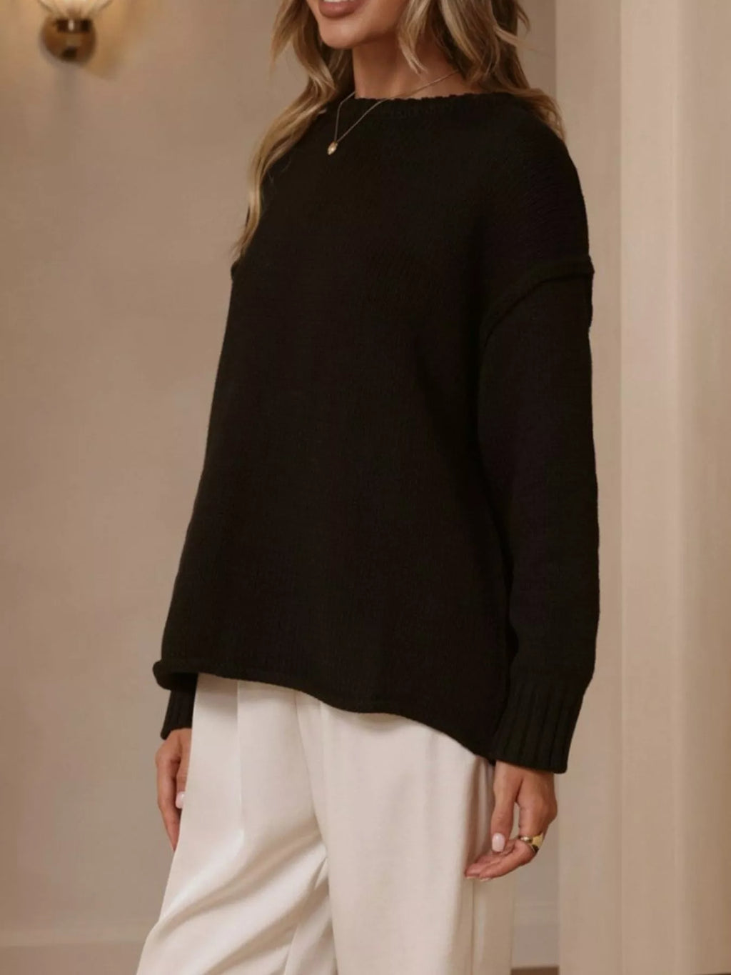 Crew Neck Dropped Shoulder Sweater (10)